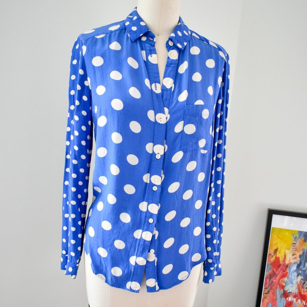Y2K Topshop Era Blue and White Mixed Polka Dot Button Up Shirt